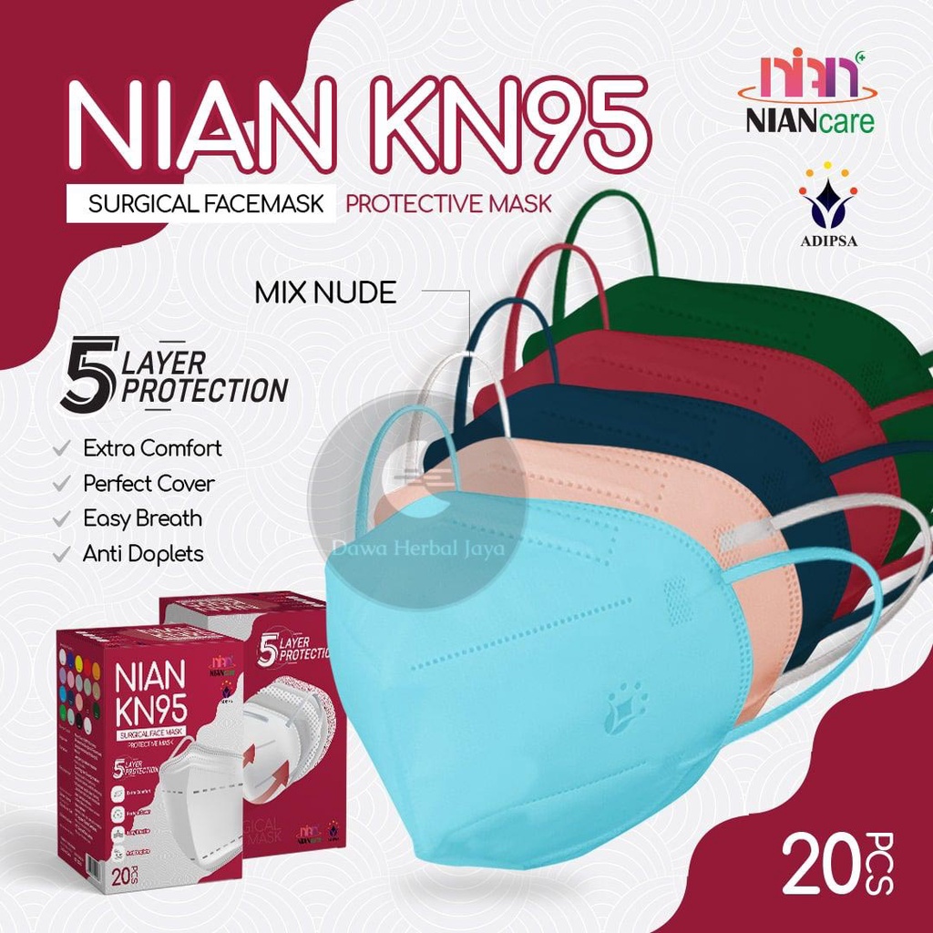 Masker KN95 Medis NIAN CARE isi 20 Pcs (5 Warna NUDE)