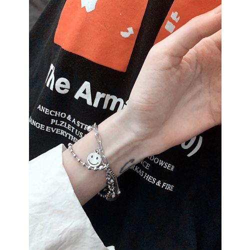 LRC Gelang Tangan Fashion Silver Color Double-layer Chain Smiley Face Bracelet V42737