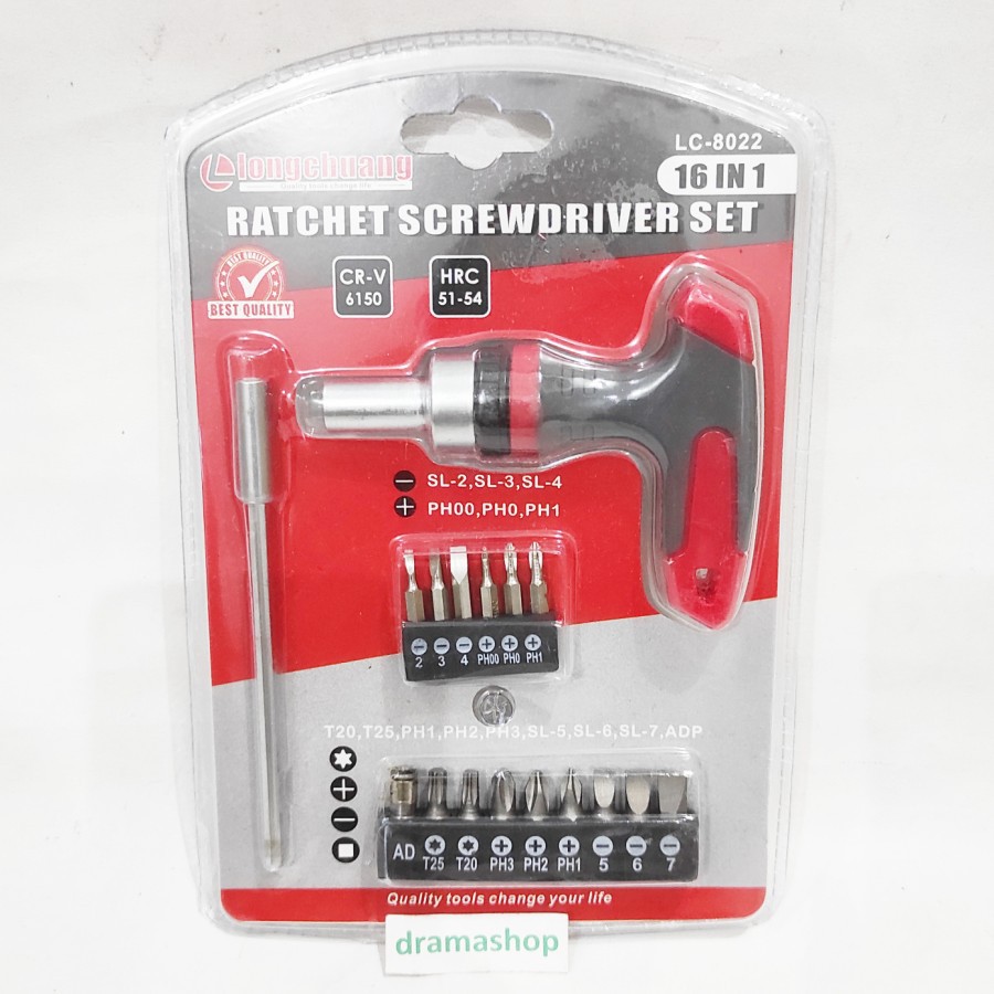 obeng torx kecil besar gagang bentuk T ratchet racet set 16in1 16 in 1