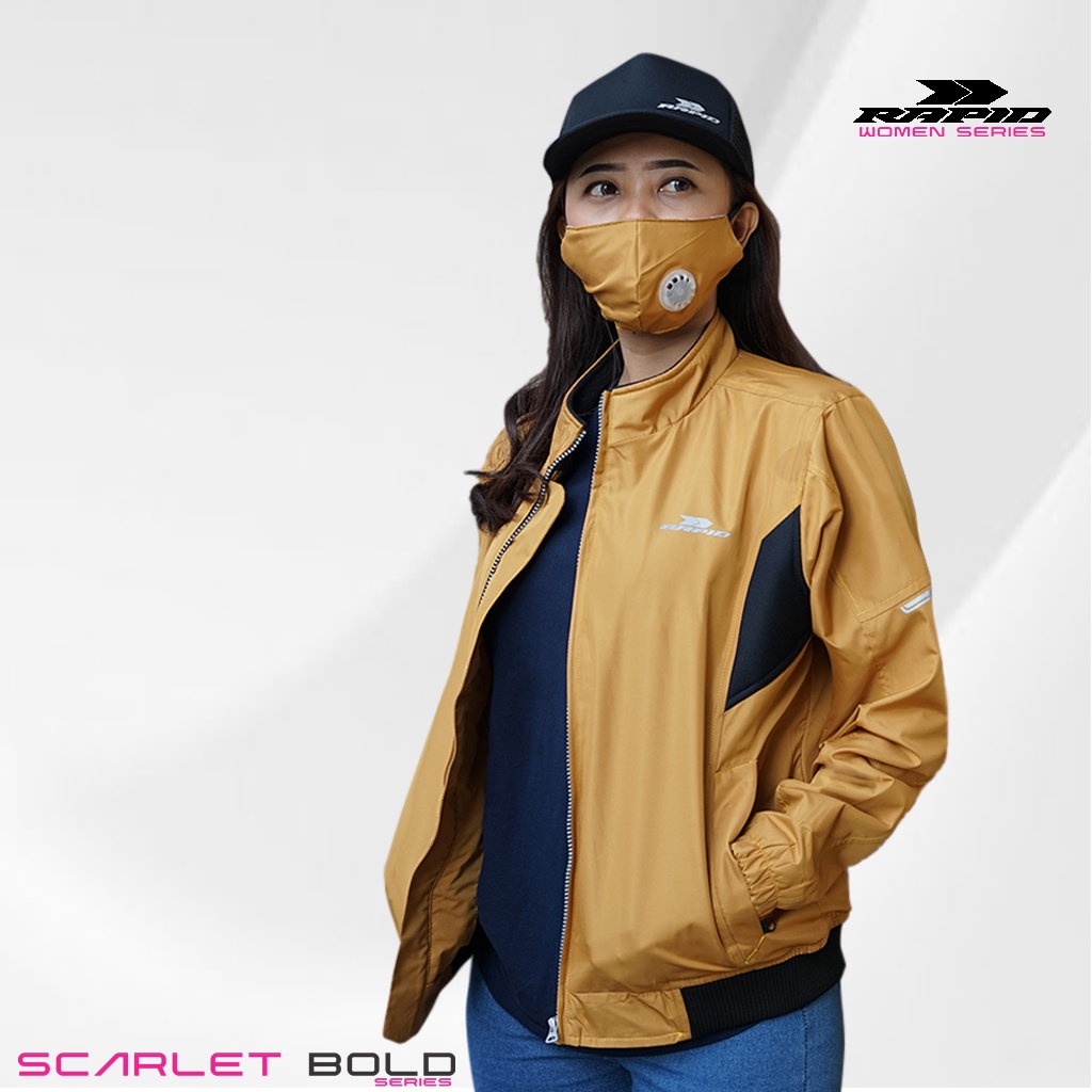 Jaket motor wanita terbaru kekinian parasut anti air jacket cewe keren waterproof RAPID SCARLET bold-Dusty Yellow