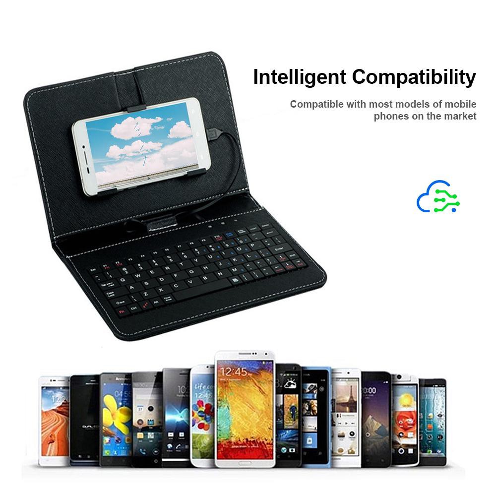 Mini Keyboard untuk Ponsel Tablet dengan PU Kulit Sarung Sarung Penutup Penyesuaian untuk 8 Inch Kompatibel dengan OTG Android Universal Tipe C Port USB Mikro