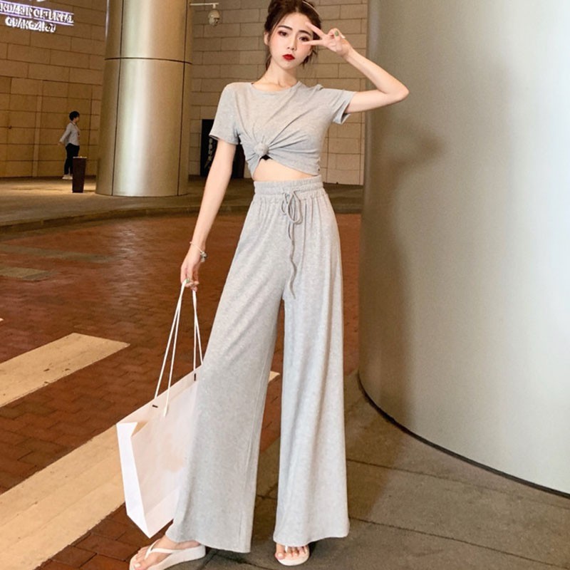 Crop Top + Cullote Wide Leg Pants One Set 1237 (S-XL)