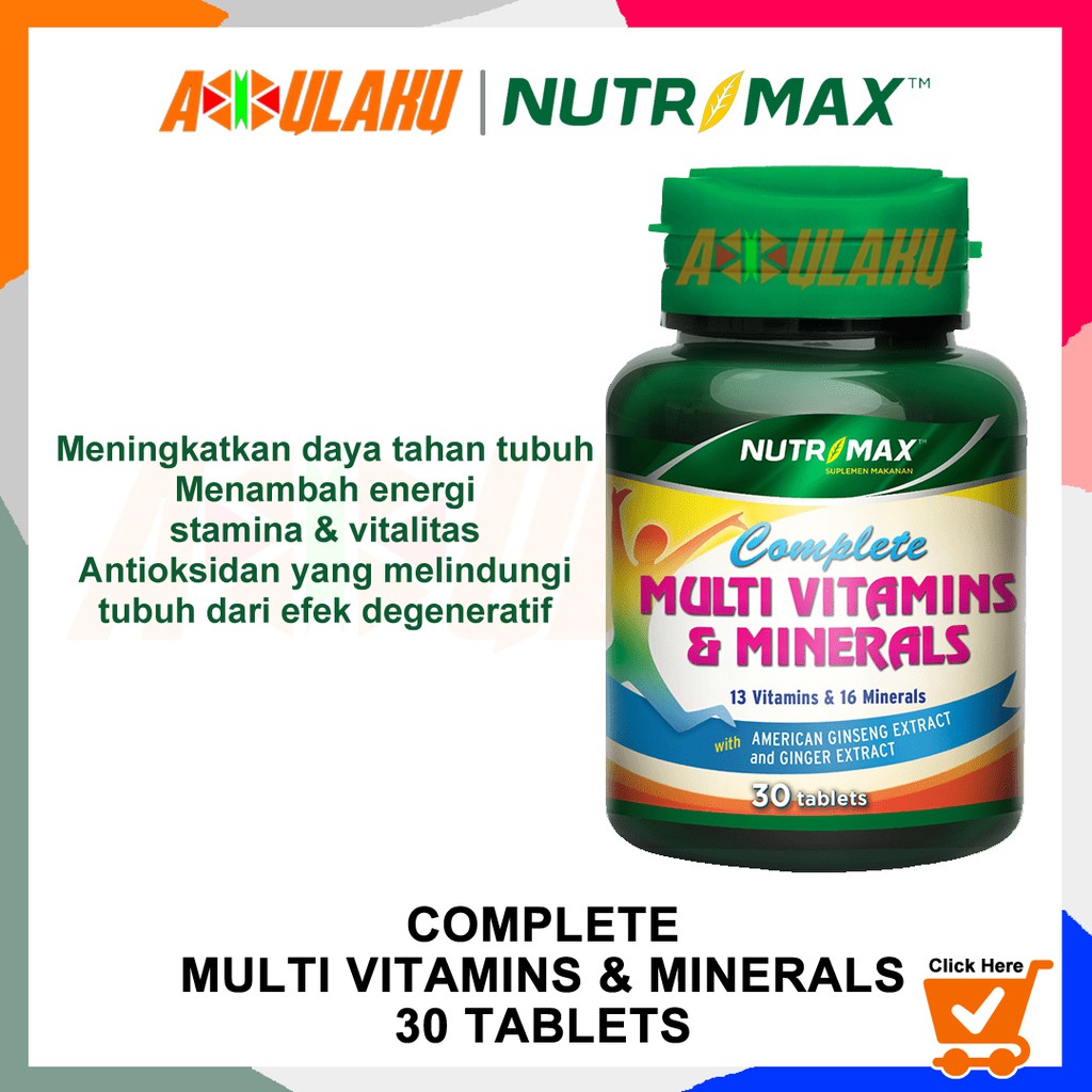 Nutrimax Complete Multivitamins Dan Minerals 30 Tablet Calcium Zinc Biotin Stamina Daya Tahan Tubuh