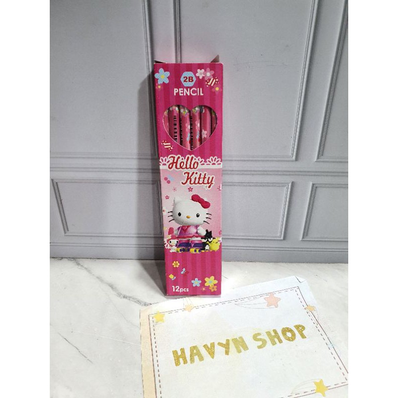 (12pc) pencil 2B kayu fancy/pensil karakter/pensil kayu murah/pensil fancy/pencil-HelloKitty