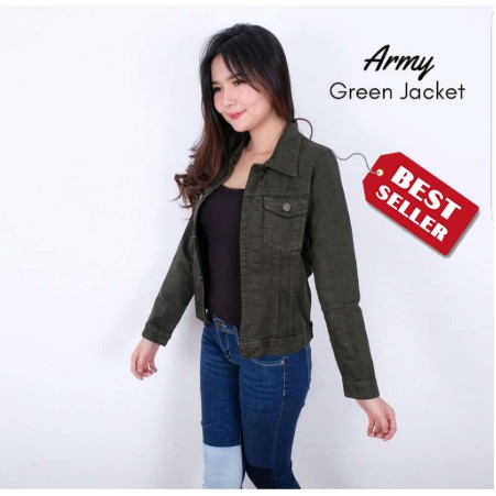Jaket Jeans Wanita Warna Hijau Army