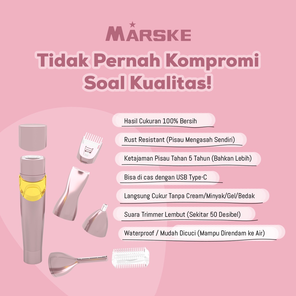 MARSKE - 1 SET | ALAT CUKUR ELEKTRIK / SHAVER WANITA (RAMBUT KETIAK, AREA KEMALUAN / MISS V, BULU TANGAN, KAKI, ALIS, WAJAH, HIDUNG, TELINGA)