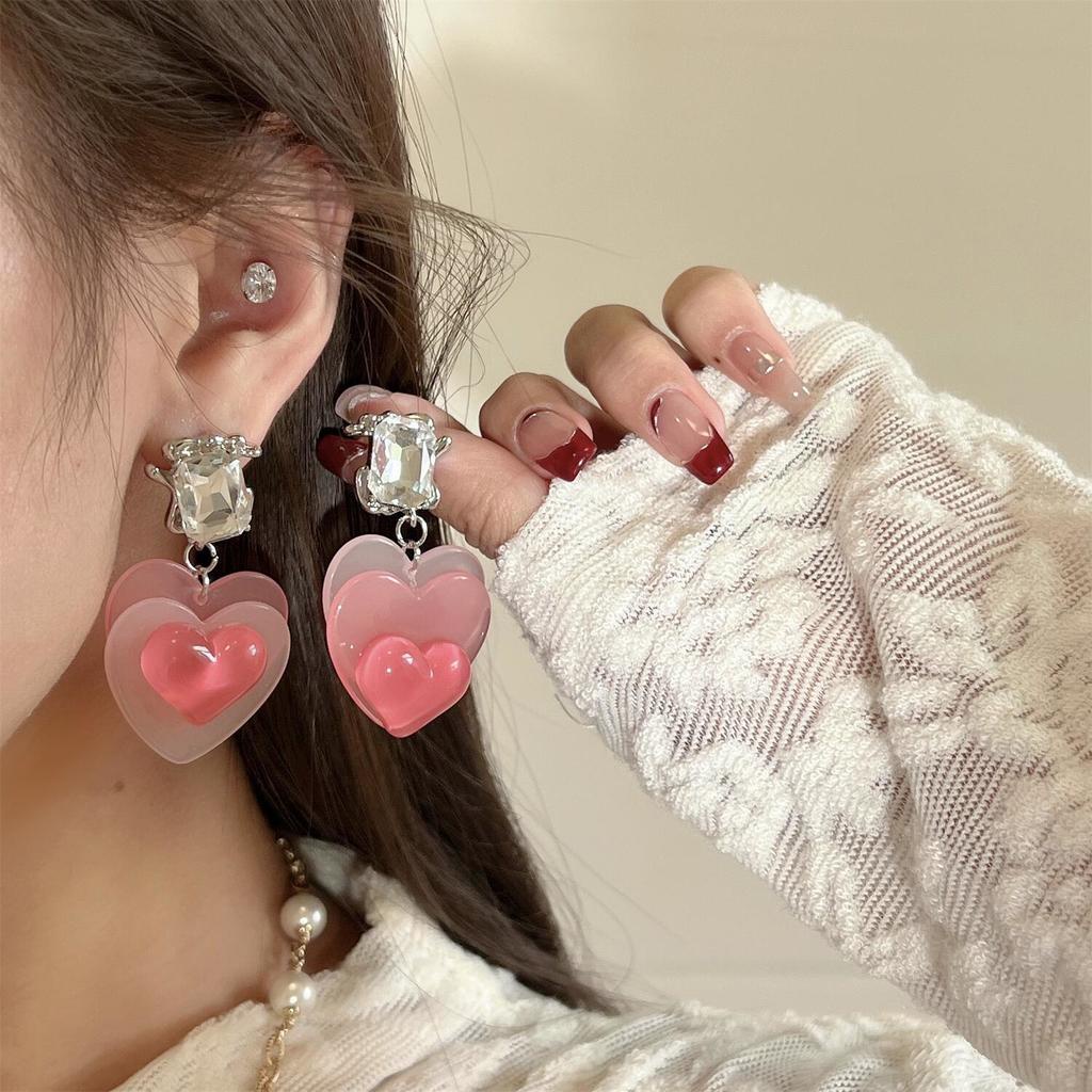 Anting Tusuk Motif Hati Warna Pink Peach Untuk Wanita