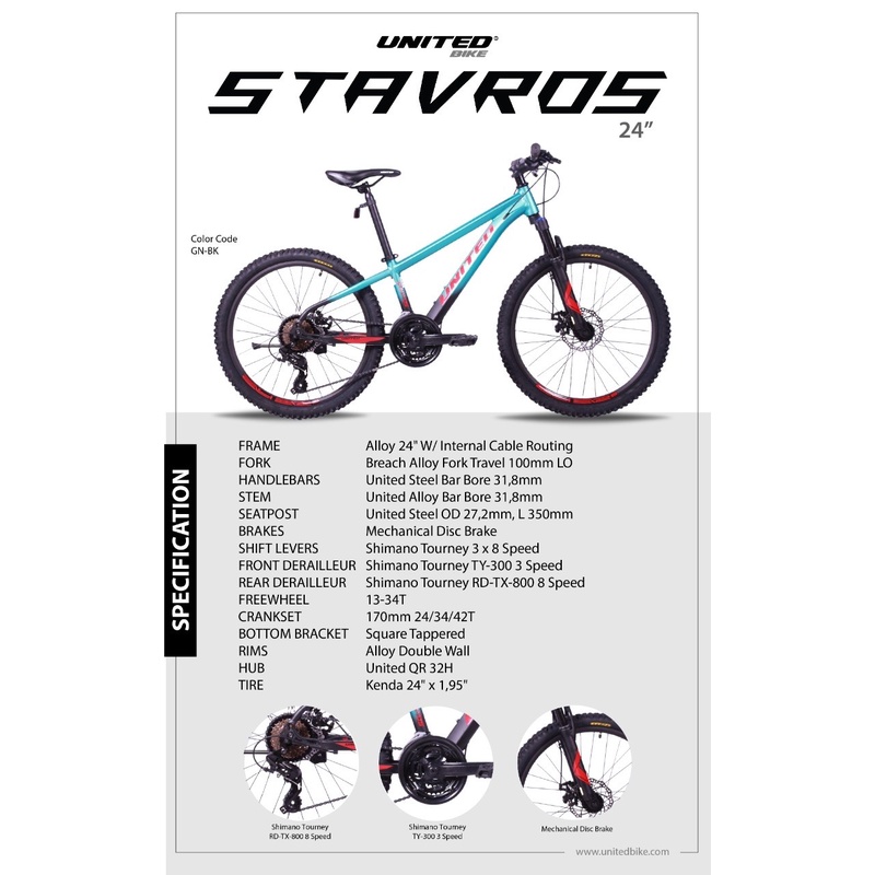 Sepeda Gunung MTB UNITED Stavros 3x8 Speed Shimano Disc Brake "24