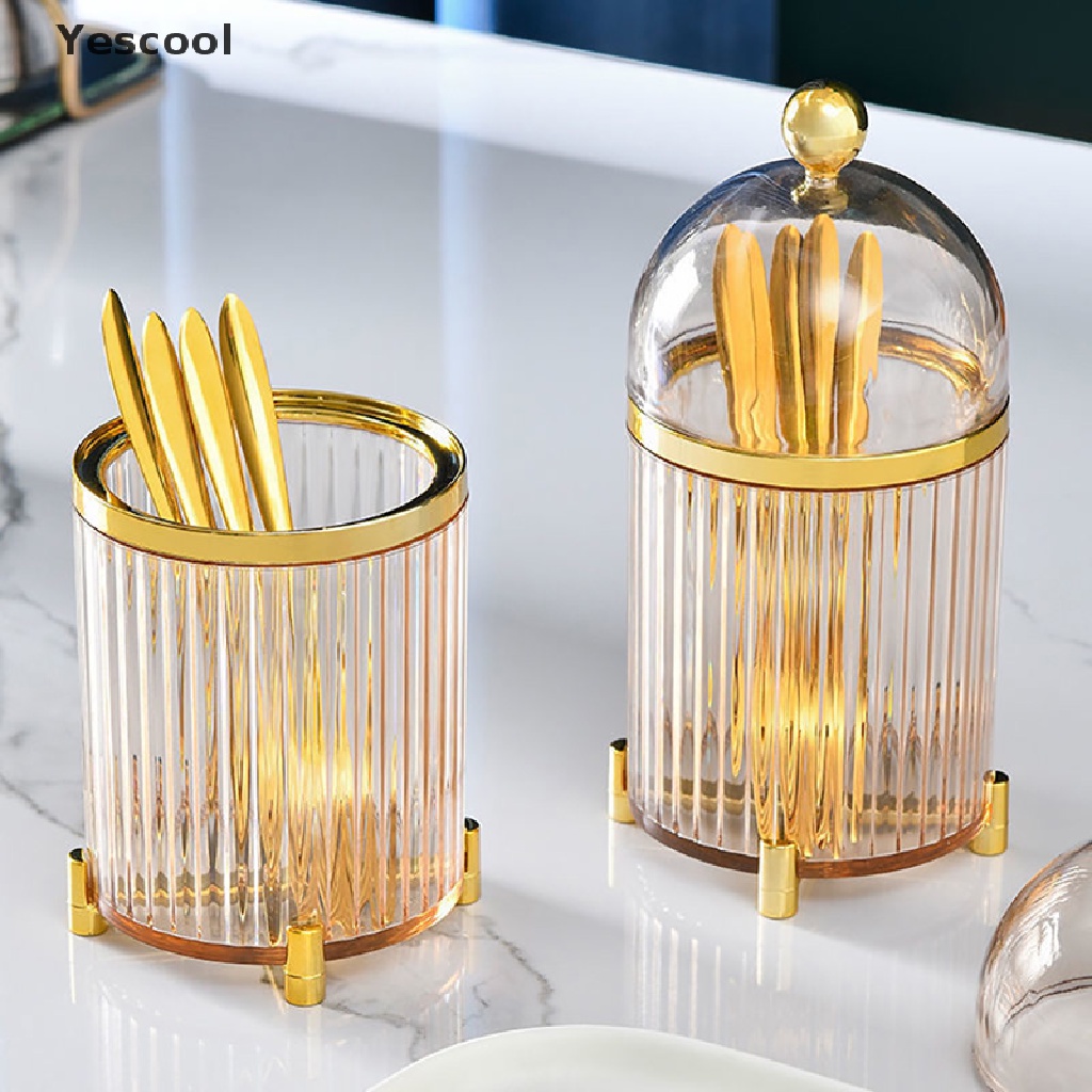 Yescool 10PCS Garpu Buahkuemakanan Penutup Bahan Stainless Steel Warna Gold Portabel Dengan Toples