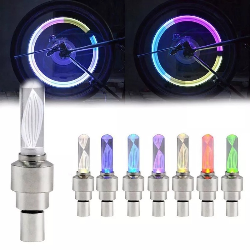 [ 2 Pcs Bicycle Tire Valve LED Lamp ] [ Mountain Road Bike Wheel Spoke Flash Lights ][for Car Bike Bicycle Motorcycle]