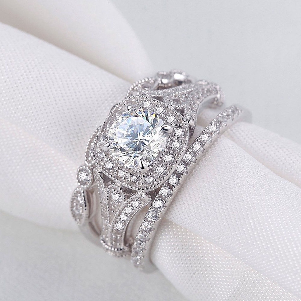 Hu Hu Hu Hu Hu Alat Bantu Pasang Kacamata♡ 3pcs Cincin Wanita Hias Kristal Gaya Populer Kreatif Berkilau Untuk Pertunanganpernikahan