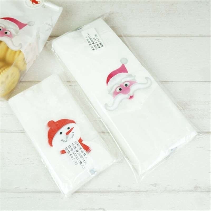 50pcs Christmas Biscuit Packaging Bags Cute Snowman Cookies Snack Gift Bag Baking Bags