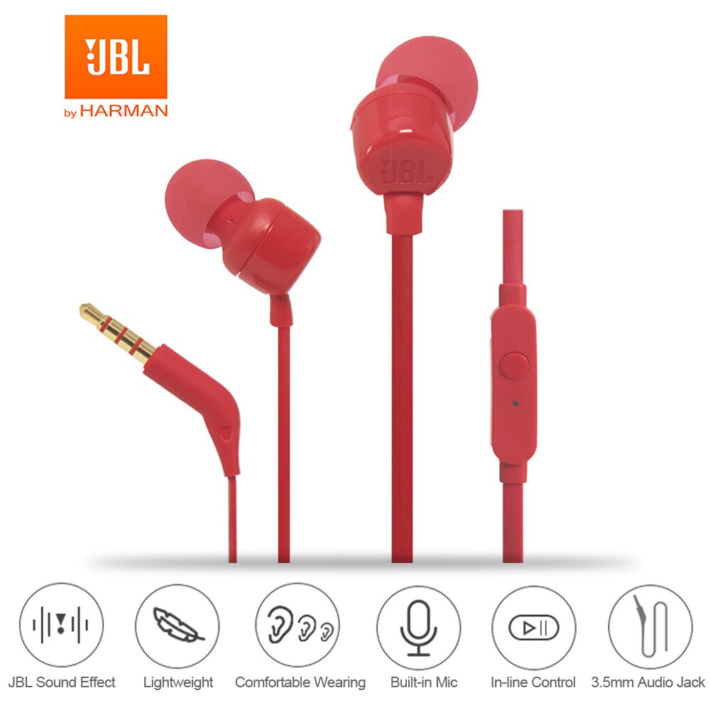 Jbl T110 Headset Kabel 3.5mm Dengan Mikrofon Stereo Bass