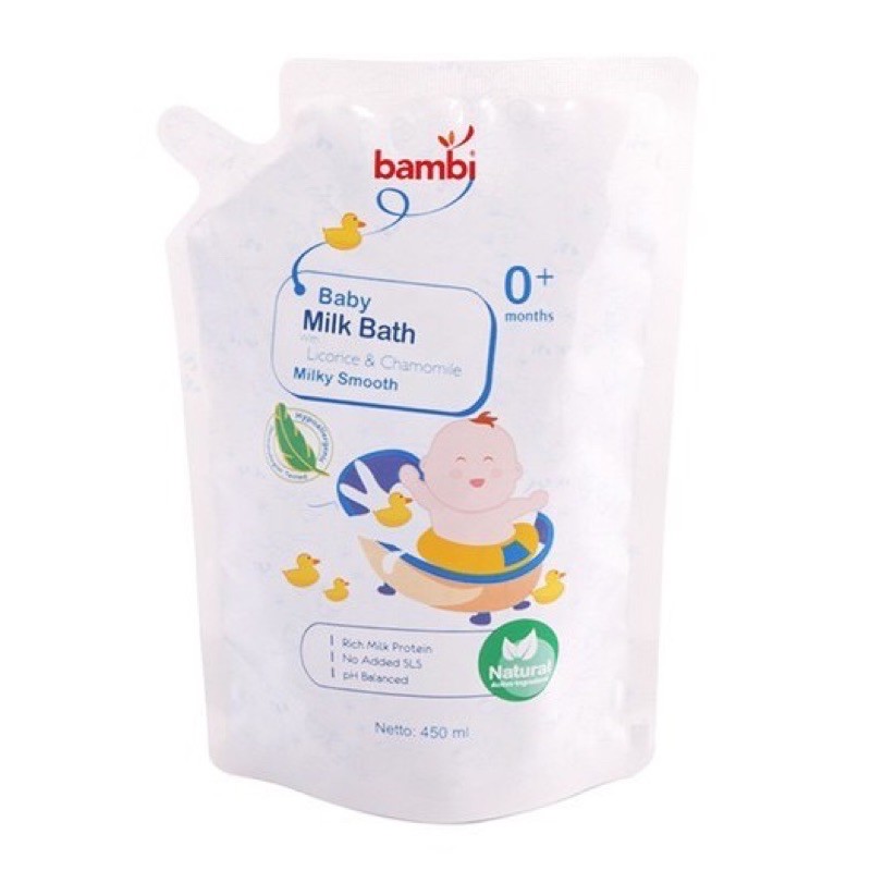 Bambi Baby Milk Bath 450ml refill pouch - Bambi Sabun Mandi Bayi Kemasan refill isi ulang