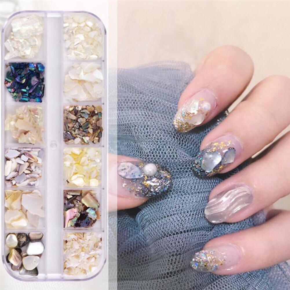 SLIPRAIN 12seri Mermaid Nail Shells Glitter Sequins Manicure nail tools