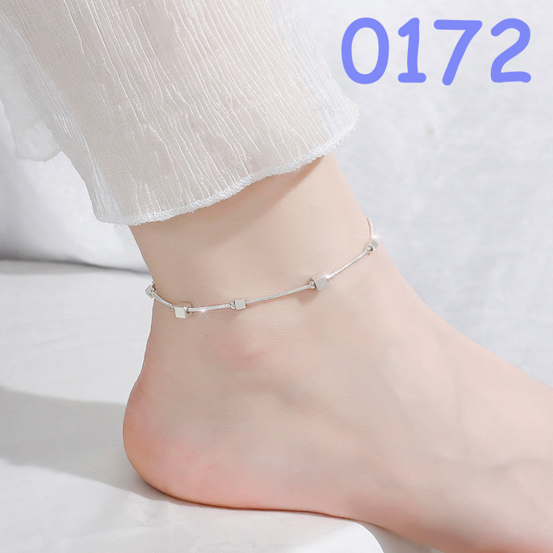 Gelang Kaki Model Rantai Warna Silver Aksen Manik-Manik Untuk Wanita