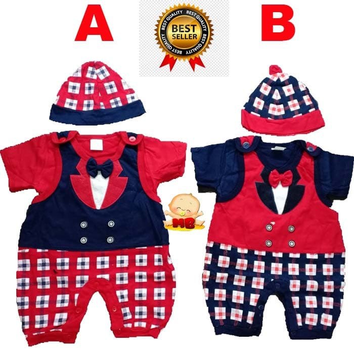 Baju Bayi Laki Laki 0-6 Bulan Baju Kodok Bayi Laki Laki Lucu Murah Kotak Tie