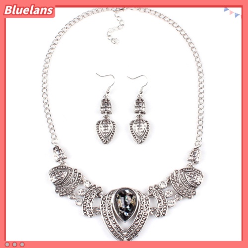 Bluelans Women Vintage Shiny Rhinestone Collar Necklace Earrings Ethnic Jewelry Set