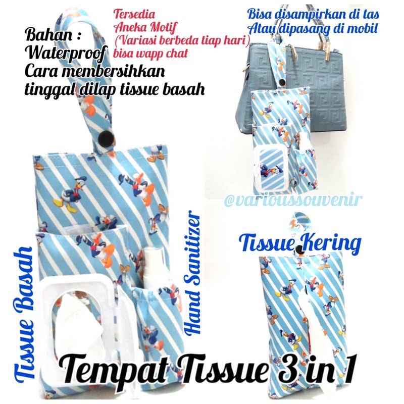 Pouch TEMPAT TISSUE 3 IN 1 Tissue Kering Tissue Basah Hand Sanitizer Perlindungan Covid19 Corona BTS