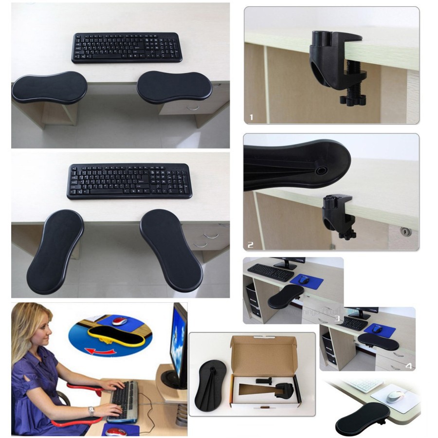 Computer Arm Support Mouse Rest Pad Sandaran Tangan Jepit Meja Kerja