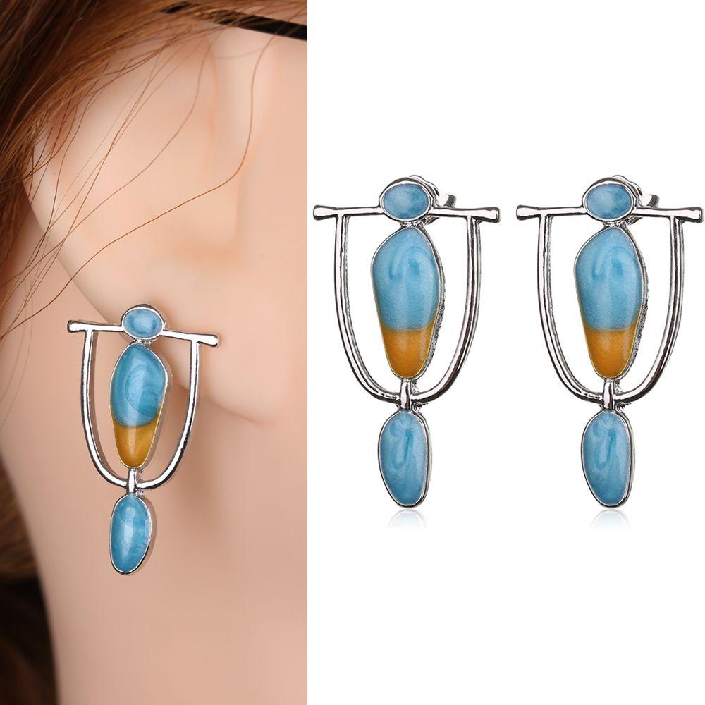 Solighter Moonstone Earrings Vintage925 Perak Disepuh Batu Permata Perhiasan Kait Eardrop