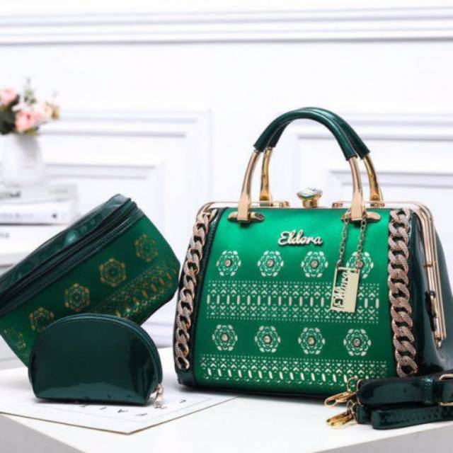 Tas branded set 3in1 Eldora original 7422-37 tas beranak glossy batam murah brand original import