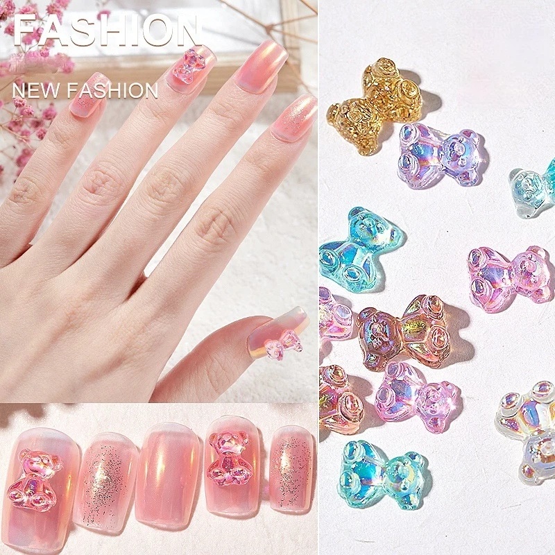 10Pcs Aurora Bear Nails Art / 3D Aurora Rhineston Sequins Glitters  Crafts/3D Nail Art Sticker For Tips / Manicure UV Gel Polish Decor DIY Accessories / Nail Decoration Decals / Manicure Glitter Stone / Nail Makeup Tools