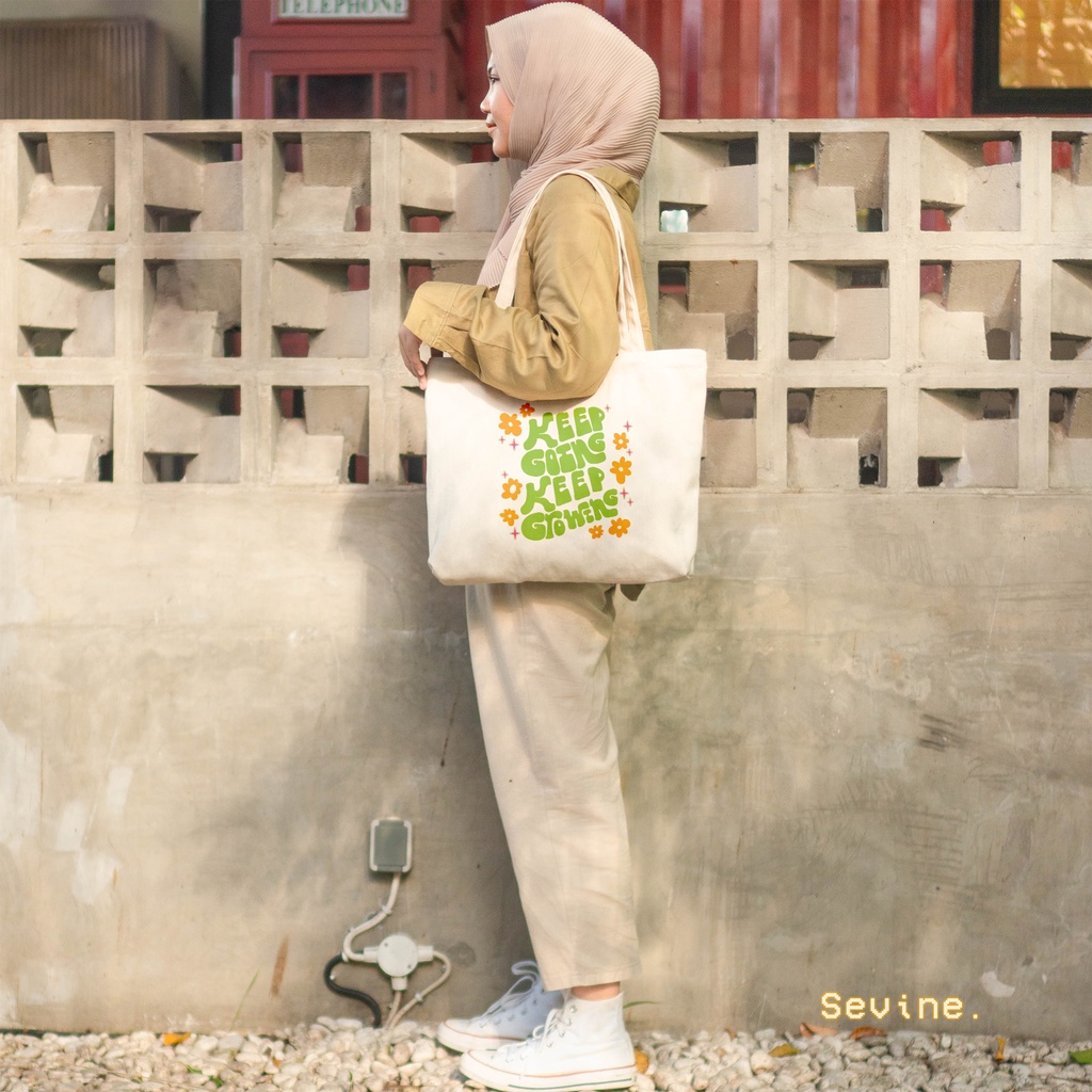 Sevine Tote Bag Kanvas Emily Aesthetic Resleting Tas Wanita Kuliah Fashion Laptop Totebag Quotes Groovy Retro Vintage - KGR