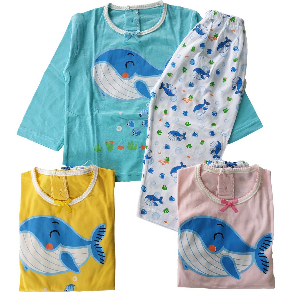 Piyama Anak Lengan Panjang Baju Tidur Anak Bahan Kaos Katun Cewek Perempuan Setelan Pakaian 1-6Tahun