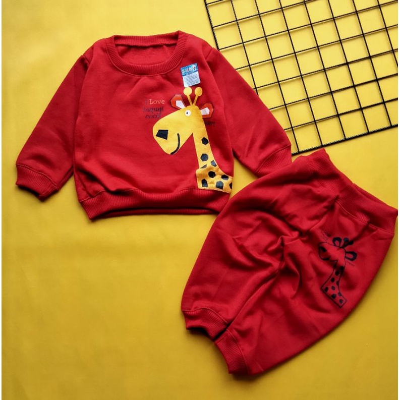 set sweater bayi 0-12 bulan motif giraffe