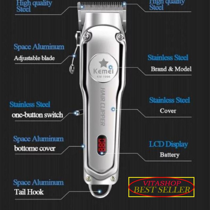 HAIR CLIPPER KEMEI KM 1996 ALAT POTONG RAMBUT CAS MESIN CUKURAN CHARGER