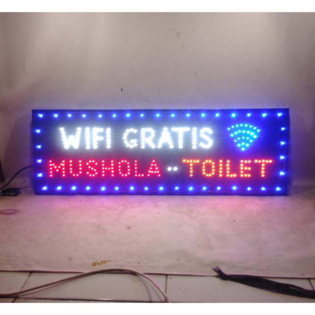 Tulisan lampu led sign WIFI GRATIS MUSHOLA TOILET new 80x30 cm
