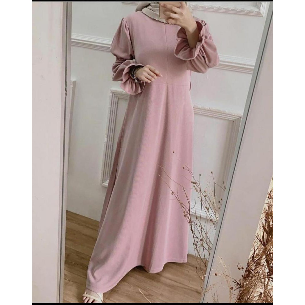 Alvian Dress Pusatgrosir_solo/ Gamis Mosscrepe Polos Rampel Termurah Hits Selebgram