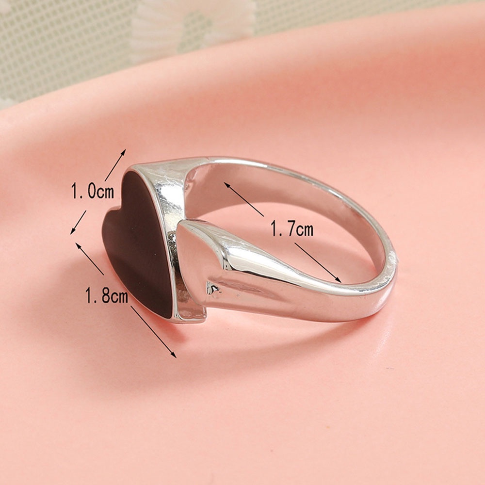 Cincin Wanita Model Terbuka Lapis Silver Desain Hati Hitam Adjustable Untuk Pesta / Hadiah