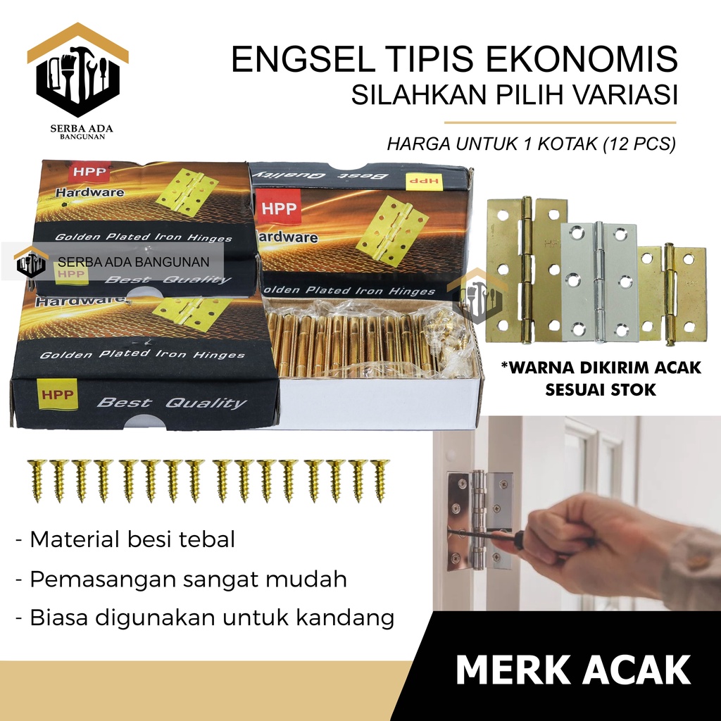 Engsel TIPIS KUNING KANDANG 3&quot; 21/2&quot; 2&quot; (HARGA PABRIK PER LUSIN TIDAK DIECER) Murah Kuat Kotak Box