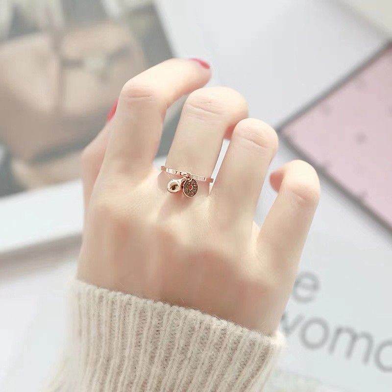 Berlapis 18 K Rose Gold Cincin Perempuan Beruntung Bell Tembaga Koin Cincin/Cincin Cincin/Cincin Bersama/Cincin Ekor