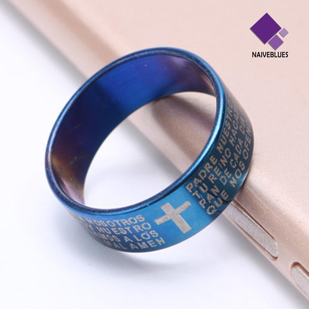 Naiveblue Cincin Titanium Steel Motif Salib Ayat Alkitab Untuk Pasangan / Pria / Wanita / Pesta