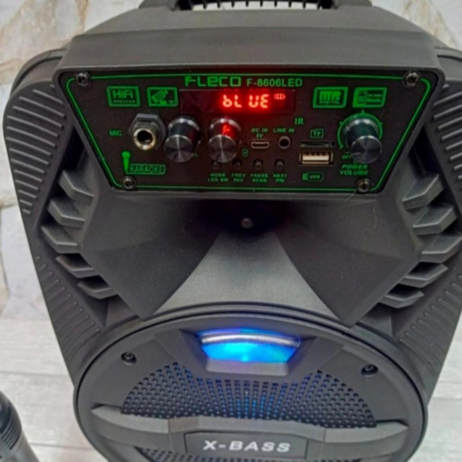 COD SPEAKER KARAOKE BLUETOOTH FLECO 8'5 INCH F-8606 LED PLUS MIC KARAOKE + REMOTE X-BASS//SPEAKER SALON AKTIF//SPEAKER KARAOKE X-BASS