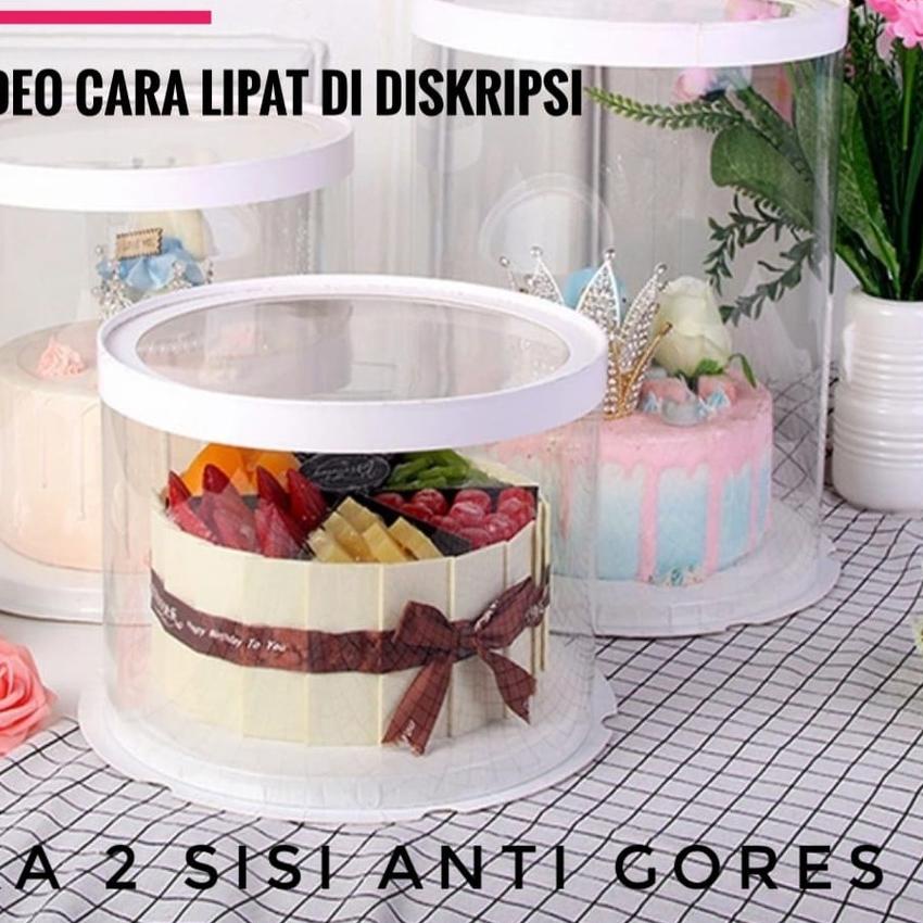 

☉ Cake Box Bulat Dus Kue Kotak Kue Transparant Mika PET 22x22 cm ►