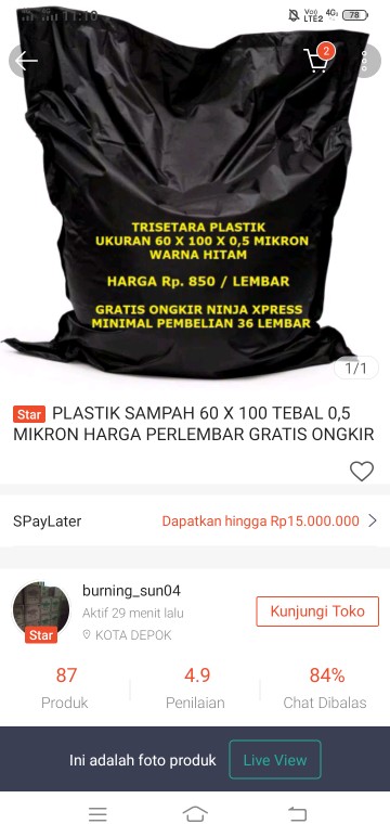 Plastik Sampah 60 X 100 Tebal 0,5 Mikron Harga Perlembar Gratis Ongkir Trisetara