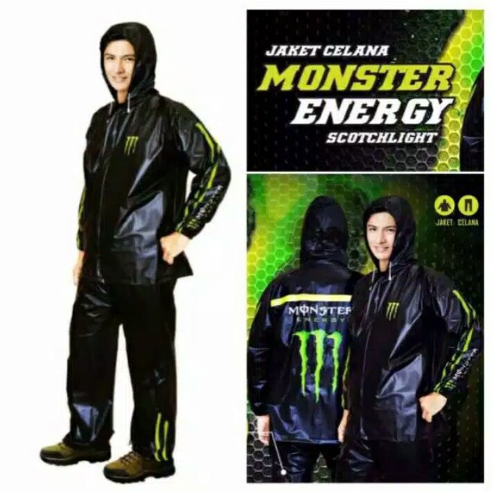 Jas Hujan Monster Energy Setelan Mantel Hujan Dewasa