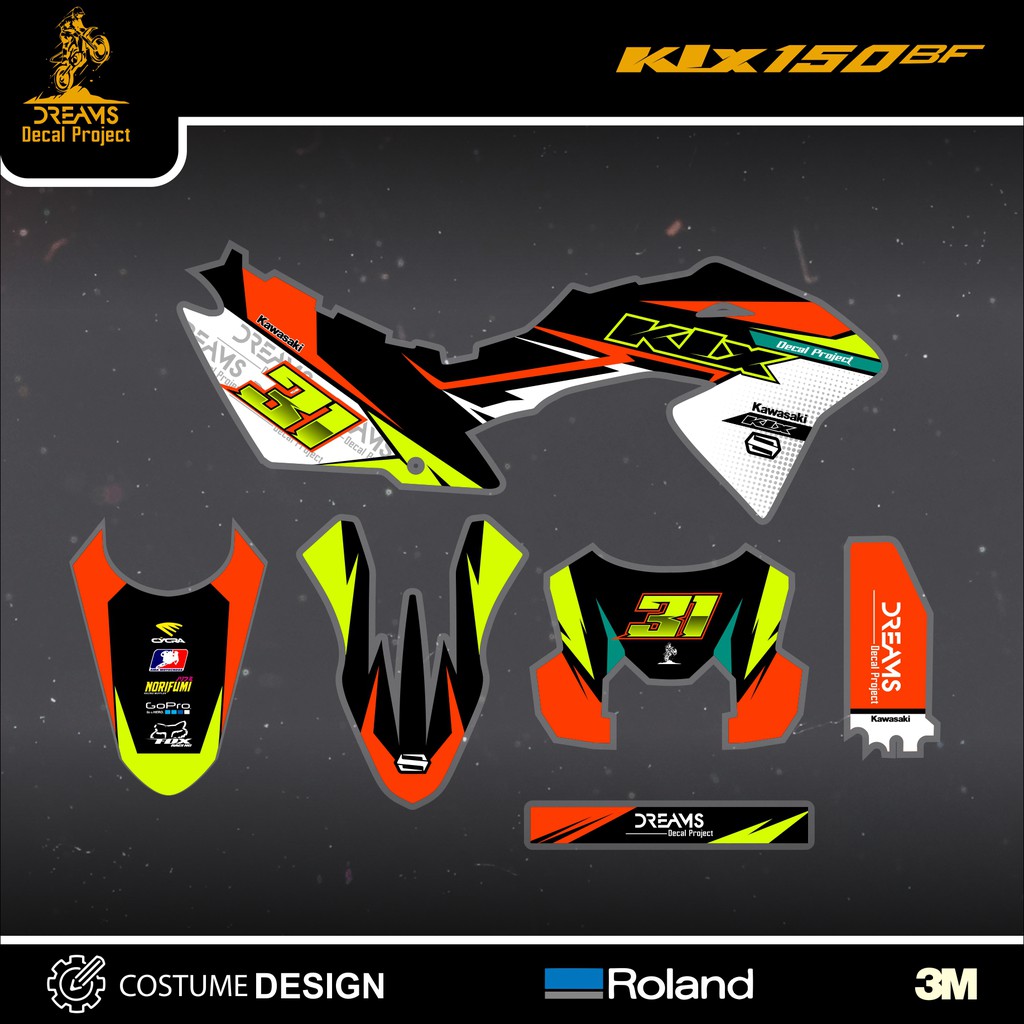 Decal KLX BF Gold Orange Hitam