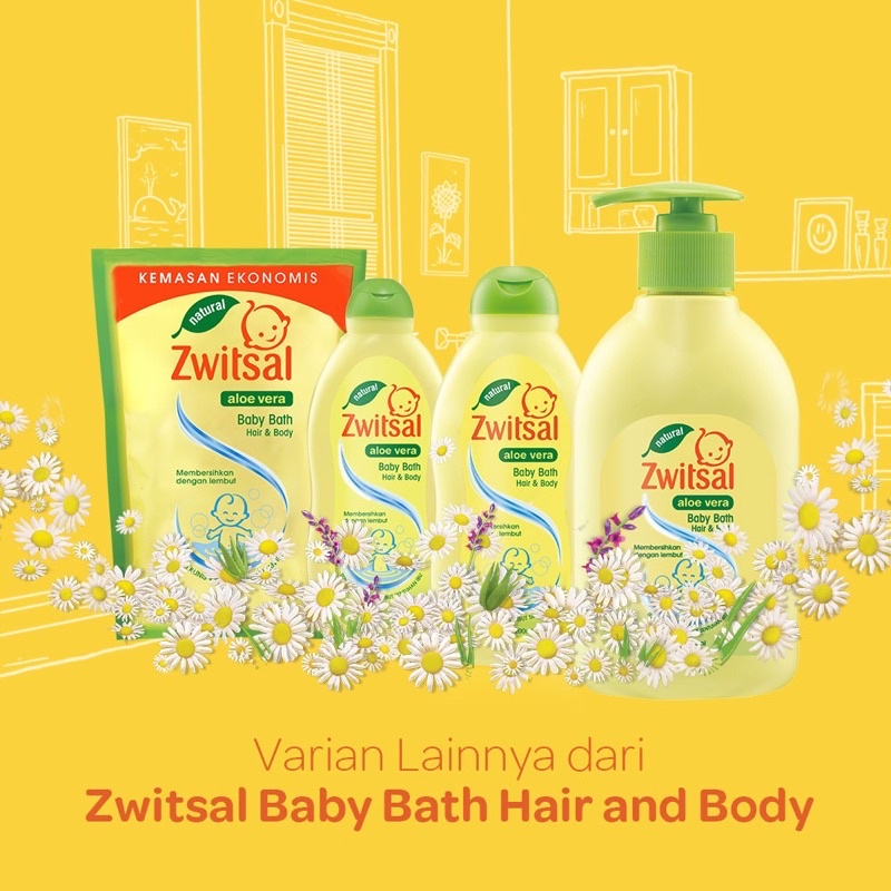 Sabun Bayi 2 in 1 Zwitsal Baby Bath Hair And Body Aloe Vera 100 &amp; 200 ml