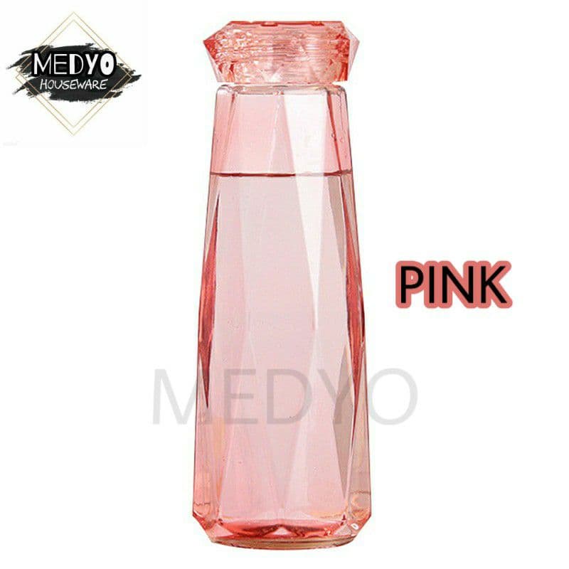 Botol Minum Kaca Kristal Diamond Botol Tumbler Unik Crystal 450ml-PINK