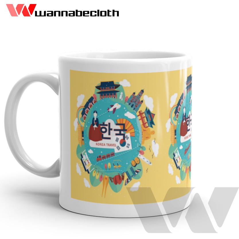 Mug Korea Gelas Korea Cetak Mug Custom Kado Gift Hadiah Souvenir Mug Seoul Mug Korea Art