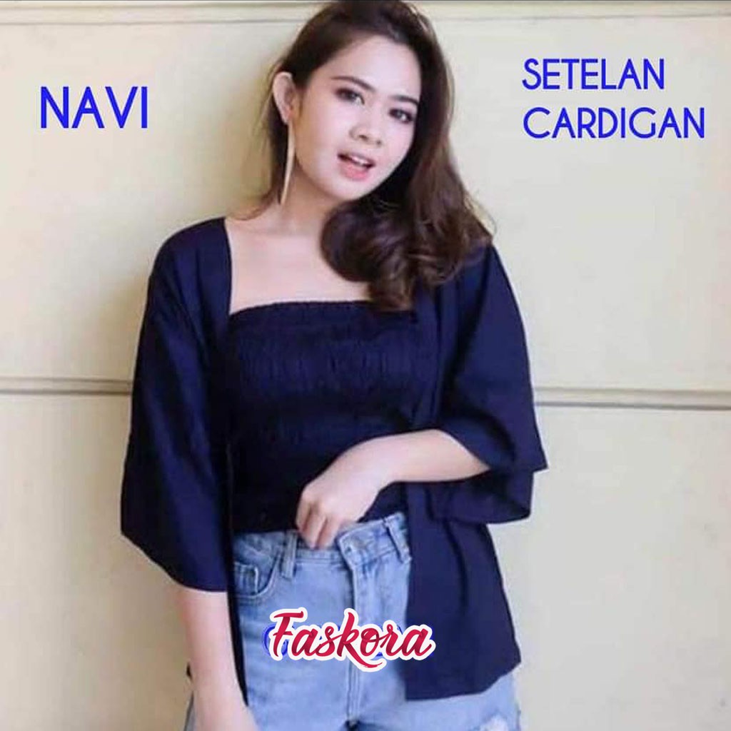 Set Cardigan Kemben Jumbo Kerut Full Karet Bali Polos