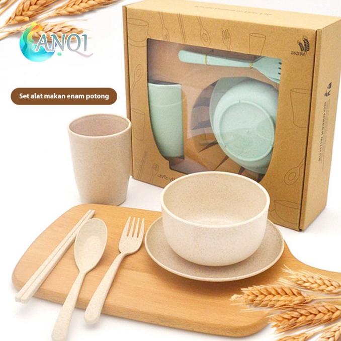 >*>*>*>*] 6 Pcs Peralatan Makan Set Mangkuk Piring Sendok Piring Makan Keluarga