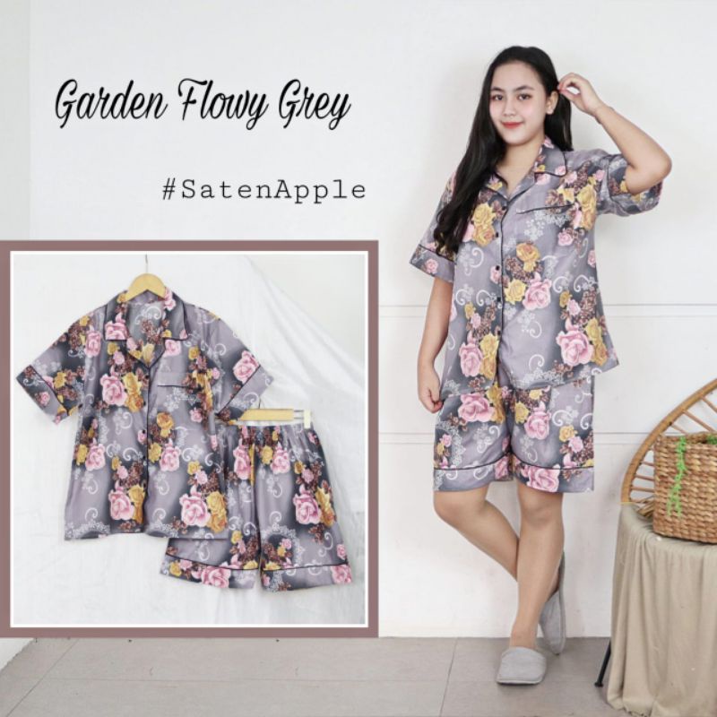 Baju Tidur Piyama Wanita Dewasa Piyama Baju Santai Motif Bunga-HP Mawar Gray
