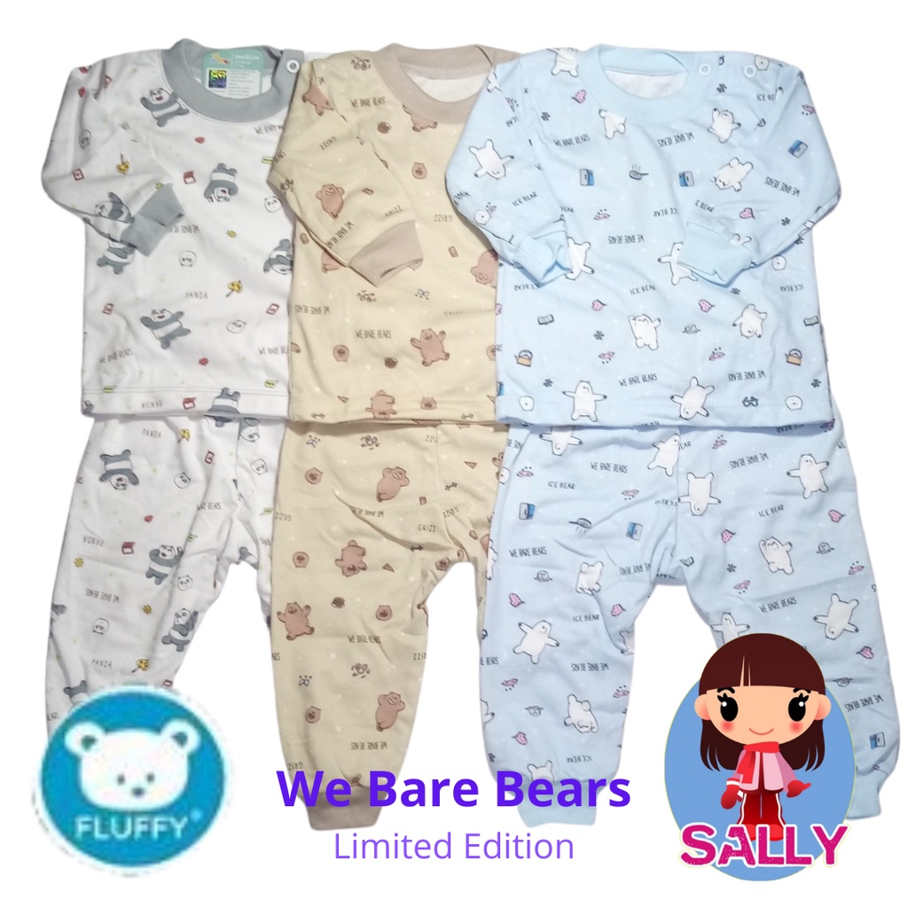 Fluffy S M L - 3 Setel Baju Oblong Celana Panjang Bayi 3-6 6-9 9-12 Bulan Motif Baby Laki Perempuan 