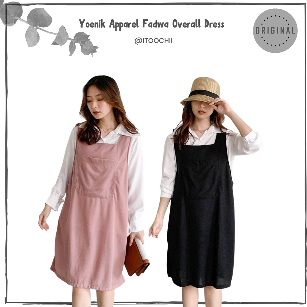 Yoenik Apparel Fadwa Overall Dress Baju Kodok Dress Korean Style Midi Dress Jumpsuit Rok Korea